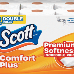 Scott ComfortPlus Toilet Paper, 12 Double Rolls, 231 Sheets per Roll, Septic-Safe, 1-Ply Toilet Tissue