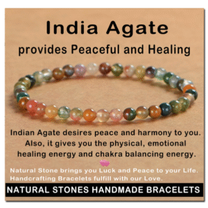 AD Beads Handmade Gemstone Stretch Elastic Bracelet Crystal Healing Reiki Nature's Beauty and Spiritual Essence Unisex (4mm, Indian Agate)