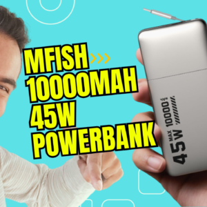 MFish 10000mAh Power Bank, 45W PD Fast Charging Portable Charger with Retractable Built-in USB-C Cable, Dual USB-C Output, LED Percent Display, Flight-Approved Travel Battery Pack for iPhone 17/16